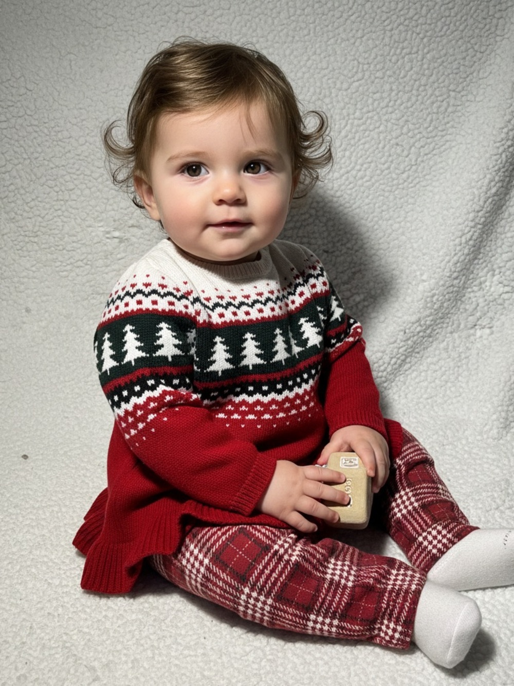 Carter's Cream, Red & Black Holiday Knit Sweater